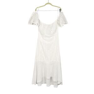Farm Rio Anthropologie White Cotton Eyelet Off Shoulder HighLow Midi Dress Large
